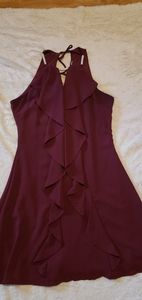 Maroon jeweled halter dress with ruffle